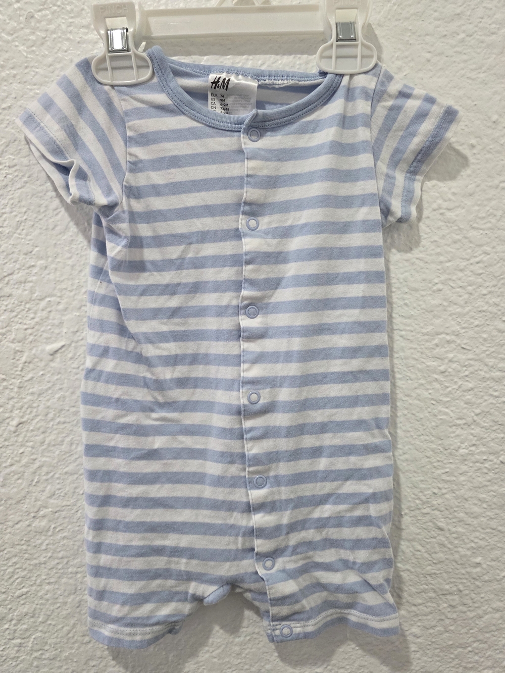 H&M Light Blue & White Striped Short-Sleeve Romper